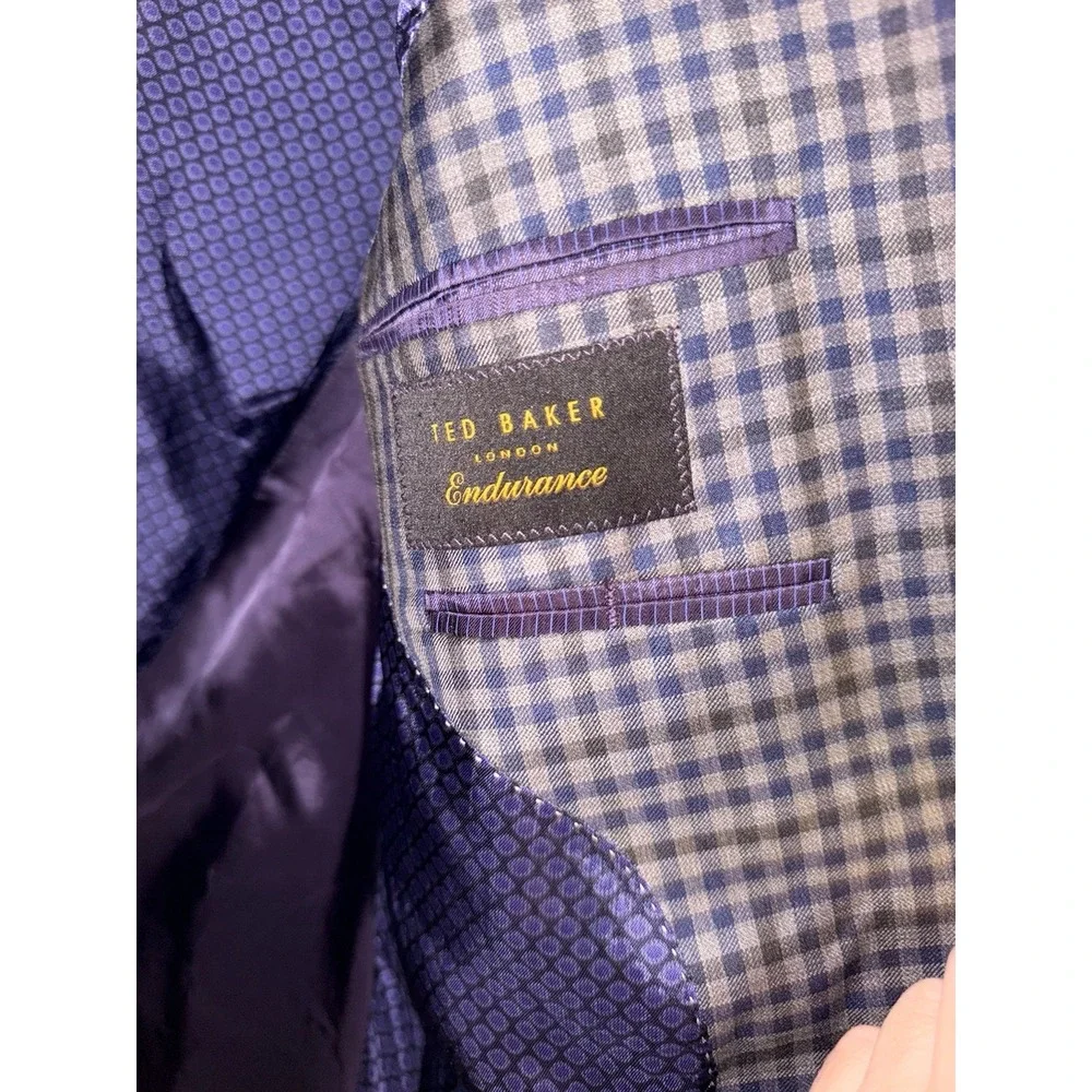 Ted Baker London Endurance Jacket Blazer Wool Laine‎ Grey purple Plaid 42R H14